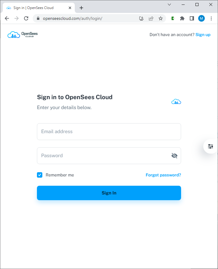 OpenSees Cloud Sign In