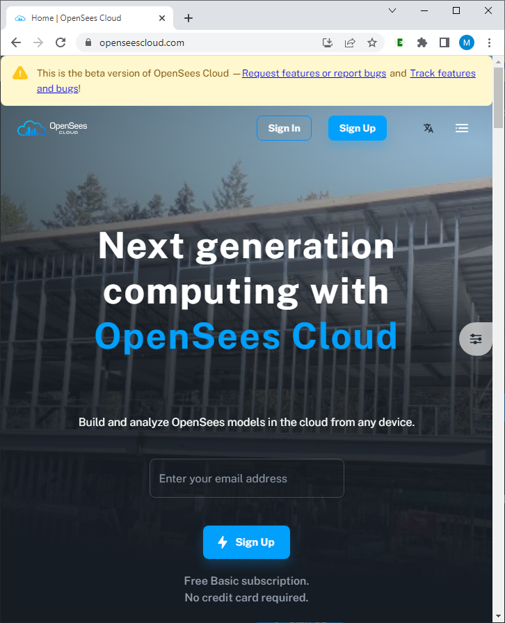 OpenSees Cloud Sign In or Sign Up