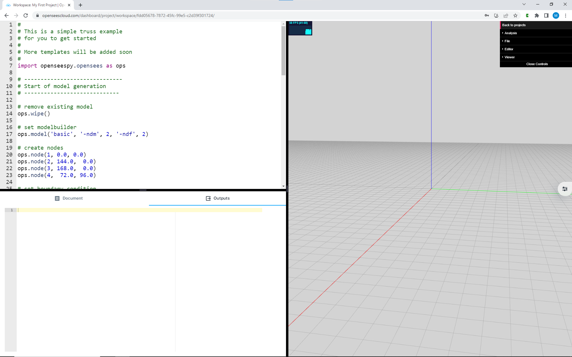 OpenSees Cloud Project Workspace